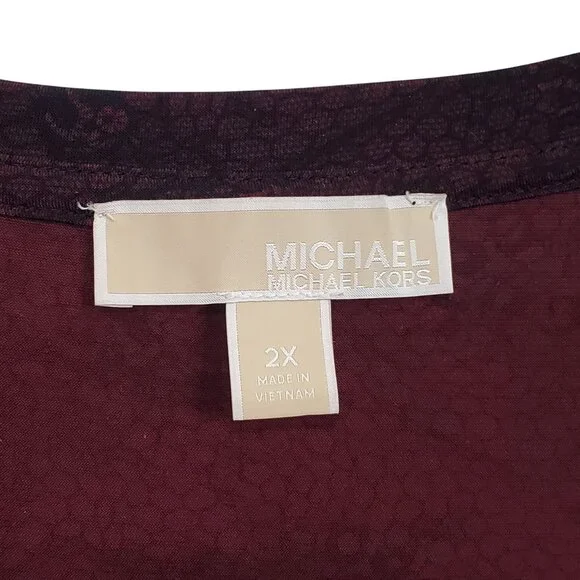 Michael Kors 2X Dress Reptile Print Long Sleeve Bell Cuffs Stretchy Burgundy - Picture 7 of 12